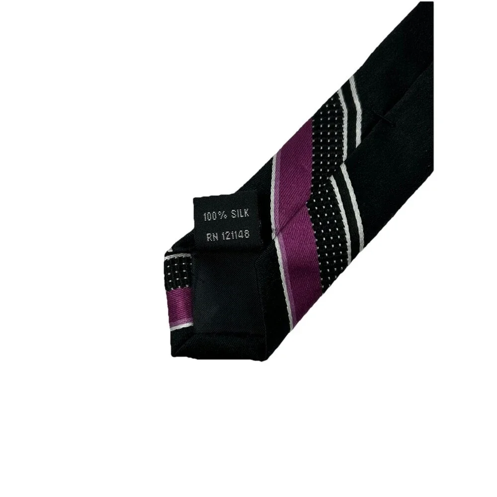 Michael Kors Black‎ Purple Striped 100% Silk Necktie 59.5” X 3.5”